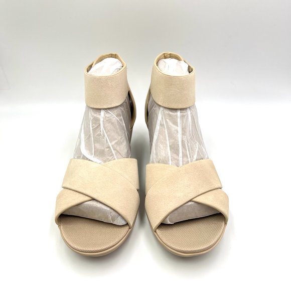 Naturalizer Size 8 Riviera Tan Nude Beige Sand Suede Leather Wedge Sandals Shoes - Picture 2 of 12